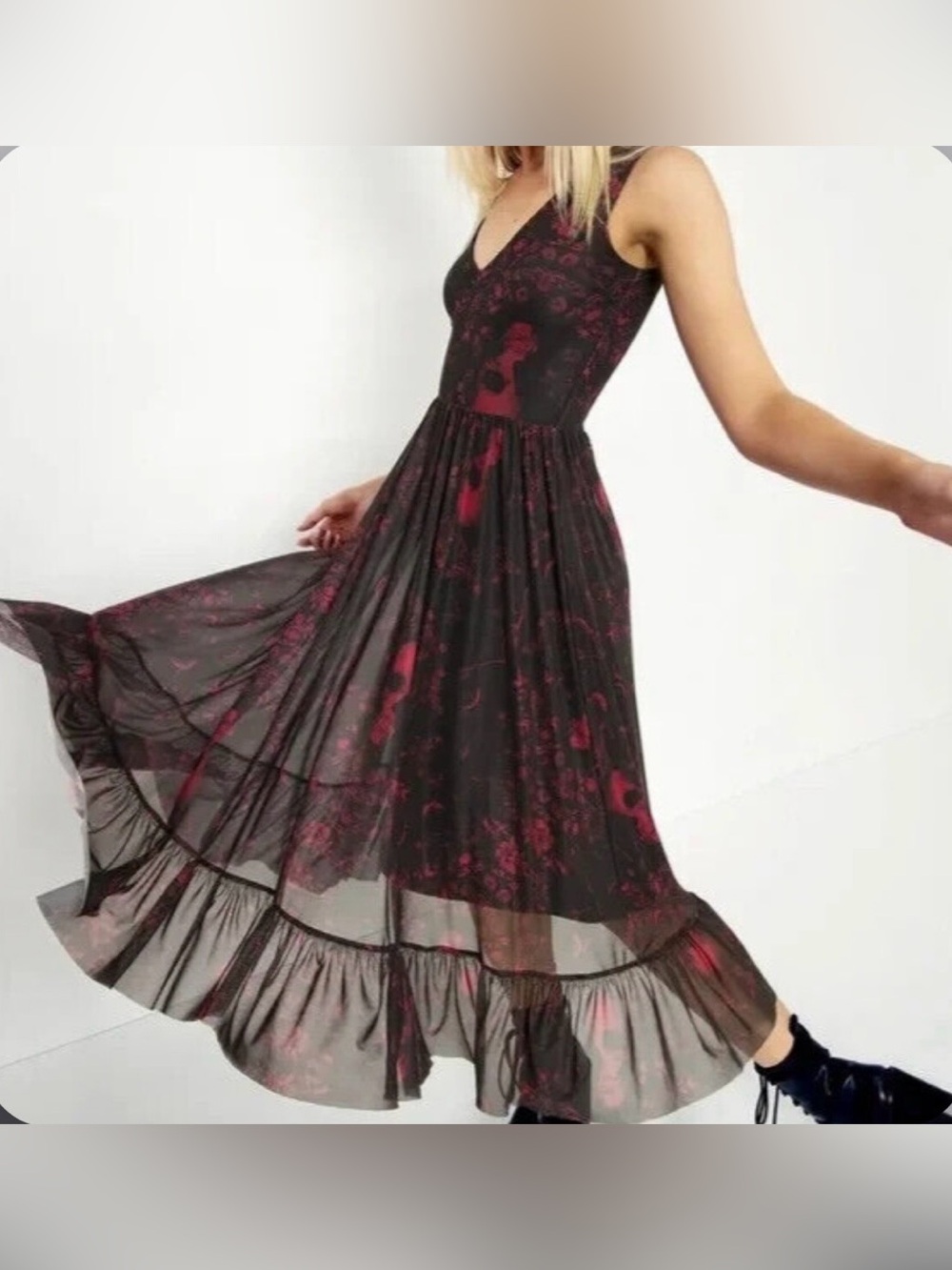 BlackMilk Dead Pretty Red V Neck Midaxi Dress